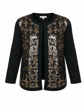 Ming Wang Black Gold Cardigan Sweater Sequin Evening Jacket Medium NWT